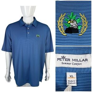 Peter Millar Summer Comfort Mens XL Polo Shirt Blue Eagle Golf Logo Club EUC